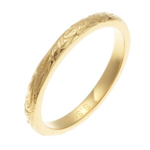 ハワイアンジュエリー ハワジュ リング メンズ 男性用 サージカルステンレス K24金メッキ 指輪 ピンキーリング 細身 細め 重ね付け スクロール 波 夏 海 お肌に優しい 金属アレルギー対応 金