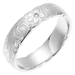 ハワイアンジュエリー ハワジュ リング メンズ 男性用 サージカルステンレス 指輪 彫柄 繊細 スクロール 波 プルメリア シルバー かっこいい クール おしゃれ お肌に優しい 金属アレルギー