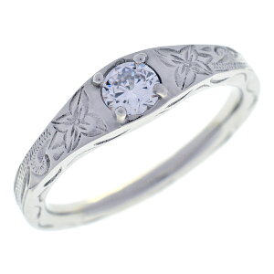 ハワイアンジュエリー ハワジュ リング メンズ 男性用 サージカルステンレス製 キュービックジルコニア 指輪 キラキラ 輝き 彫り模様 スクロール ナル 波 プルメリア 花 お肌に優しい 金属