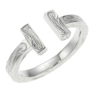 ハワイアンジュエリー ハワジュ リング メンズ 男性用 サージカルステンレス316L 指輪 フォークリング T字 オープン 抜け感 スクロール 波 ナル 上品 クール シンプル おしゃれ お肌に優しい