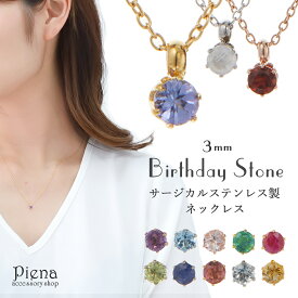 ペンダントネックレス レディース サージカルステンレス316L 天然石 3mm 誕生石カラー 1石 小粒 シンプル 大人可愛い パワーストーン レディース プレゼント用にも ギフト メール便 送料無料 プレゼント 春夏秋冬 大人気 日本製