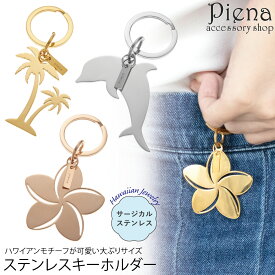 キーホルダー キーリング レディース メンズ サージカルステンレス製 ハワイアンジュエリー ハワジュ ビッグサイズ 大ぶり イルカ 動物 プルメリア ヤシの木 パームツリー プレート シルエット お肌に優しい 金属アレルギー対応 誕生日 記念日 プレゼント メール便送料無料