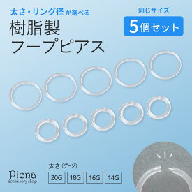 セグメント リング フープ 片耳用 5個売り 樹脂 透明 マット 耳たぶ 軟骨 ボディピアス 20G 18G 16G 14G 0.8mm 1mm 1.2mm 1.5mm 差し込み式 ワンタッチ レディース メンズ クリア 金属アレルギー対応 目立たない つけっぱなし シークレット 職場 学校