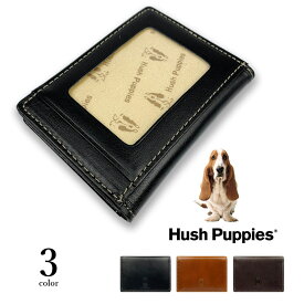 Hush Puppies ハッシュパピー 定期入れ カードケース パスケース 男性用 リアルレザー バイカラー シンプル 定番