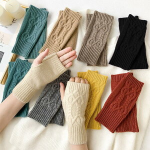 手袋 レディース 秋冬 親指穴付き タイトめ グローブ アームウォーマー ポリエステル ケーブル編み 大人可愛い 上品 黒