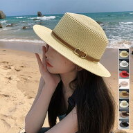 カンカン帽子 レディース 春夏 つば広 深め 細めレザーベルト付き 麦わら帽子 ストローハット ペーパー …