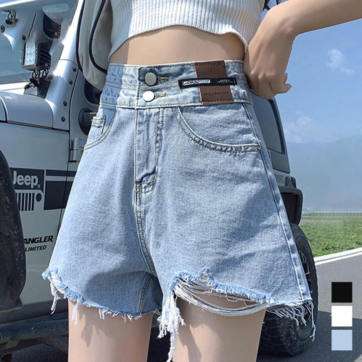 楽天市場】デニムパンツ レディース 春夏秋 ショート丈 ウエストダブル 