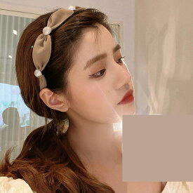 カチューシャ レディース 春夏秋冬 ヘアバンド 程よい幅 フェイクパール ポリエステル 大人可愛い 白