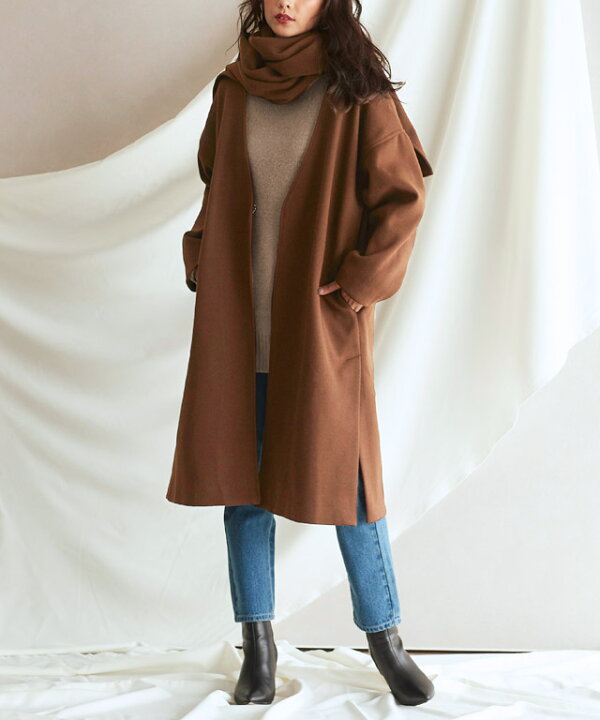 楽天市場 メルトンストール付きノーカラーコート コート ストールコート ロングコート 秋 アウター 冬服 レディース ロングアウター ノーカラー ドロップショルダー メルトン オーバーサイズ ロング丈 ストール 冬 ピエロ Pierrot 返品不可 Pierrot ピエロ