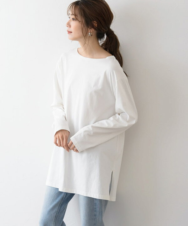 楽天市場 夏 Sale 抗ウイルスサイドスリットロンt Tシャツ ロンt 長袖カットソー 抗菌 防臭 抗ウィルス素材 綿 綿100 コットン シンプル 無地 長袖 白 ベージュ レディース 代 30代 40代 ピエロ Pierrot Md Pierrot ピエロ