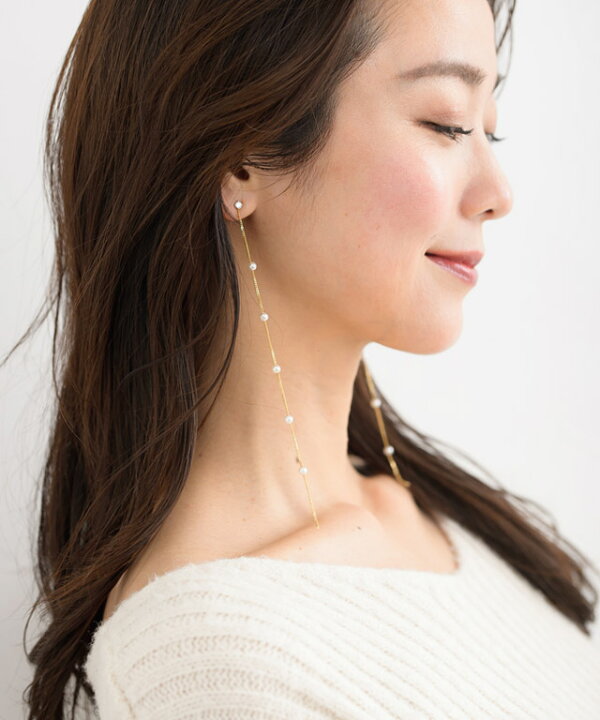 楽天市場】[silver925]パールチェーンロングピアス ☆ ピアス チェーン 