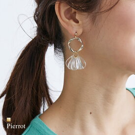 【ラスト全品10％OFFクーポン】クリアパーツメタルリングピアス ☆ ピアス アクセサリー ニッケルフリー 樹脂 真鍮 チタン アレルギー対応 きれいめ レディース ピエロ ［Pierrot］【返品・交換不可】