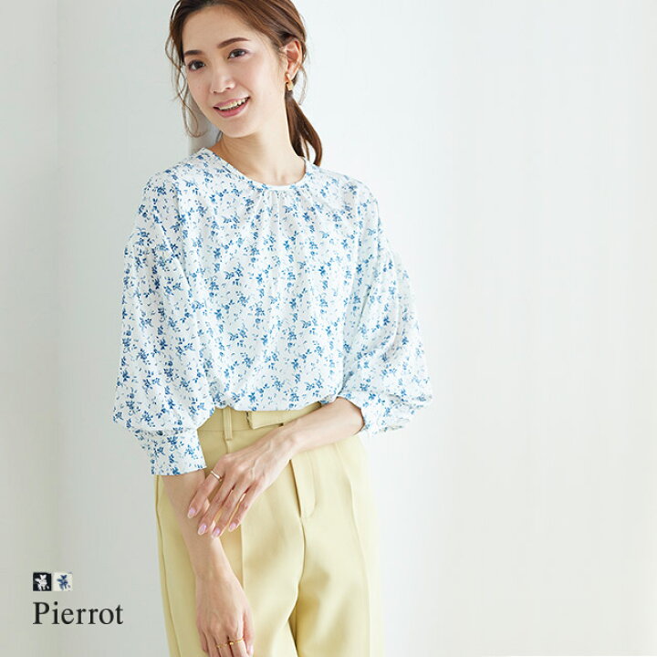 楽天市場 花柄ボリュームスリーブブラウス ブラウス 花柄 小花柄 総柄 ボリューム袖 ボリュームスリーブ フェミニン 七分袖 夏 白 黒 レディース ピエロ Pierrot Md Pierrot ピエロ