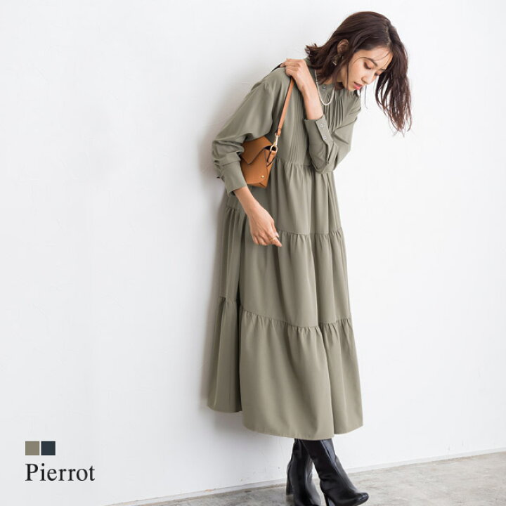 楽天市場 待望の再入荷 最新作 Cm着用アイテム ピンタックティアードワンピース ワンピース ピンタック ティアード ロング丈 フレア 長袖 きれいめ 上品 ベージュ 秋 ピエロ Pierrot Pierrot ピエロ