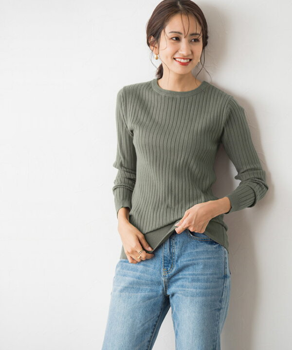 楽天市場 クルーネックリブニット ニット セーター クルーネック リブ レーヨン混 黒 グレー ベージュ ブルー シンプル 着回し オフィス 長袖 レディース 秋 ピエロ Pierrot Pierrot ピエロ