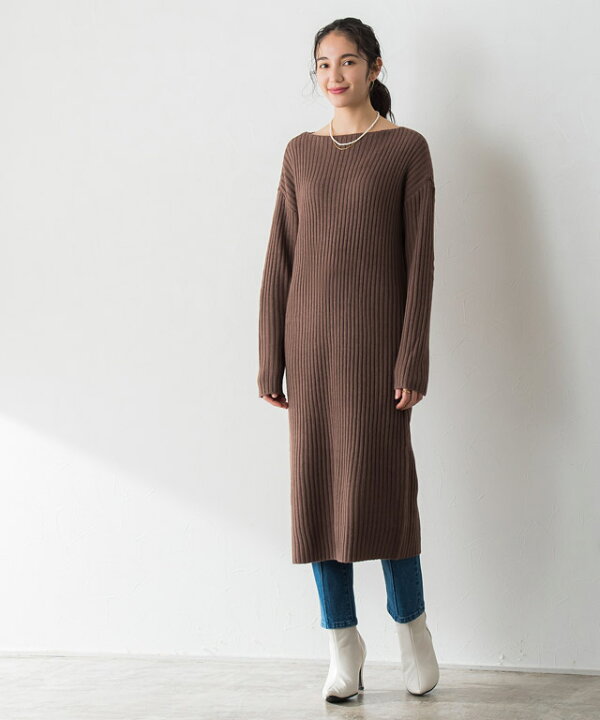 楽天市場 Final Sale リブ編みボートネック ニットワンピース ワンピース ニットワンピース リブニット リブワンピース リブニットワンピース ロングワンピ リブ 膝下 長袖 秋 冬 ニット レディース Pierrot Pierrot ピエロ