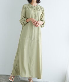 ≪アウトレット≫【返品不可】バンドカラーフレアシャツワンピース ☆ ワンピース ワンピ バンドカラー フレア シャツ ロング レーヨン混 Aライン レイヤード きれいめ フェミニン きれいめ レディース 春 ピエロ