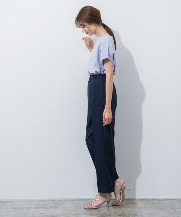 貴島明日香さん着用 パンツ ストレートパンツ リネンライク マリンスタイル お手入れ簡単 白 上品 夏 レディース 最安値に挑戦
