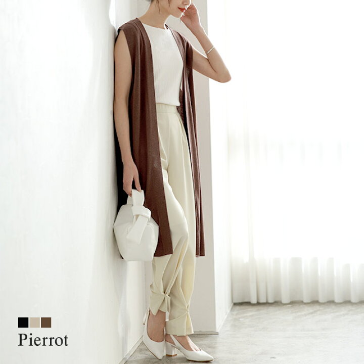 楽天市場 麻混ロングジレ ジレ ロング 麻混 リネン ノーカラー トッパー レーヨン混 白 カジュアル シンプル 白 ブラウン レディース 春 ピエロ Pierrot Pierrot ピエロ