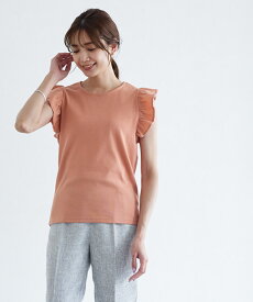 【3/10〜全品10％OFFクーポン】【半額！】【返品交換不可】テレコリブフリルTシャツ ☆ Tシャツ カットソー フリル リブ 綿混 コットン 洗濯機OK 洗える 着映え フェミニン レディース ピエロ 【Pierrot】