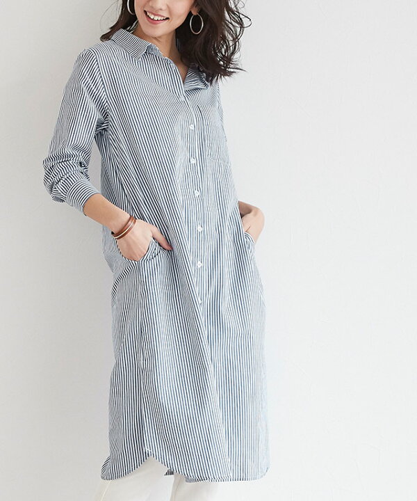 楽天市場 今だけ 特別price 選べるストライプ ロングシャツ シャツ シャツワンピ コットン 綿100 ロング丈 羽織 ストライプ柄 長袖 トップス 膝下 ゆったり レイヤード レディース ピエロ Pierrot 返品不可 Pierrot ピエロ