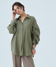 [RASW]ドロストシャーリングシャツ ☆ RASW シャツ シャーリング コットン 綿100％ 比翼仕立て シボ加工 カーキ ピエロ 送料無料