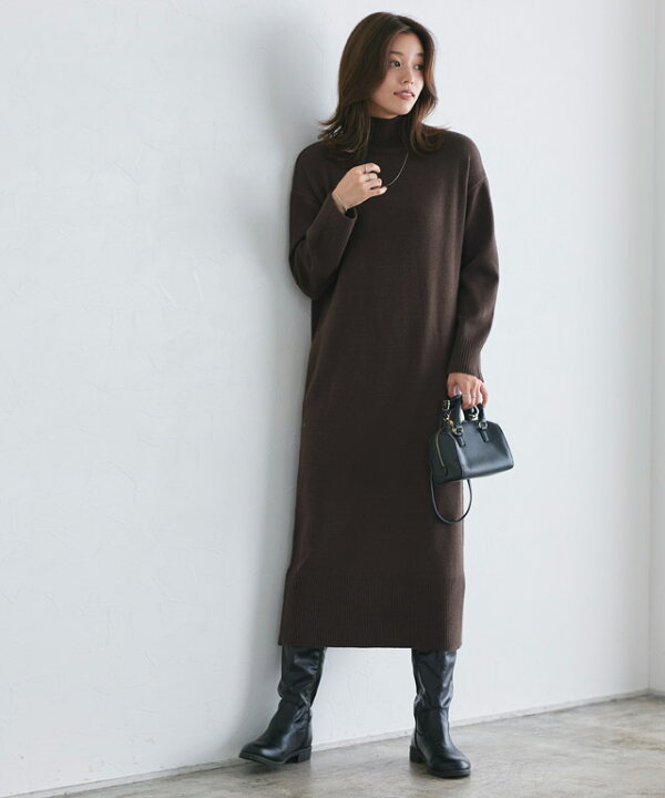 楽天市場】もっちりカシミヤタッチハイネックロングニットワンピース  
