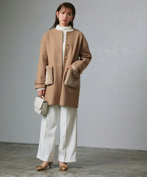 楽天市場】【限定price！】【送料無料】2wayファーポケットノーカラー  