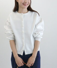【全品20％OFFクーポン】【半額！】【返品交換不可】スポンジニットパールボタンカーディガン ☆ カーディガン パール ニット ボリューム袖 スポンジニット カーデ レディース ピエロ