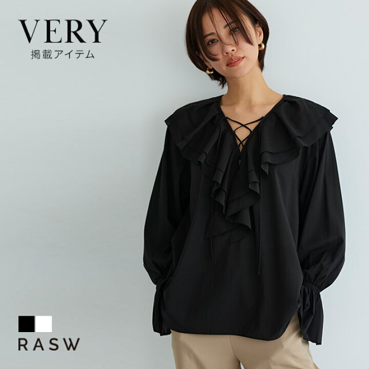 楽天市場】【VERY掲載】【送料無料】[RASW]レースアップフリルブラウス  