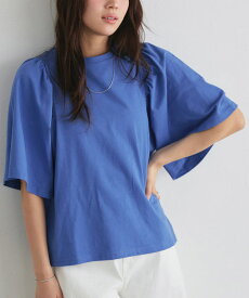 【3/10〜全品10％OFFクーポン】ギャザースリーブTシャツ ☆ カットソー Tシャツ フレア袖 綿100 コットン 二の腕カバー 着映え 洗える 無地 シンプル 黒 白 レディース 春 夏 ピエロ 【Pierrot】