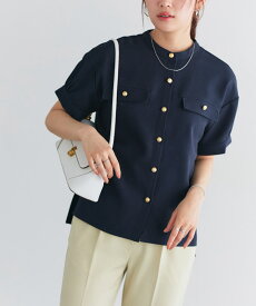 【全品10％OFFクーポン！】接触冷感 リネンライクブラウス ☆ ブラウス 接触冷感 リネンタッチ ボリュームスリーブ きれいめ オフィス 通勤 オフィスカジュアル ゴールドボタン フラップデザイン ピエロ 【Pierrot】送料無料