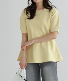 【春ニットフェア】構築袖ペプラムニット ☆ スポンジニット ボリュームスリーブ ペプラムシルエット 構築袖 体型カバー ピエロ【Pierrot】