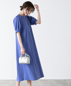 【3/10〜全品10％OFFクーポン】パフスリーブワンピース ☆ ワンピース ワンピ パフスリーブ 綿100 Aライン ロング タック 黒 ブルー 二の腕カバー きれいめ 上品 レディース 夏 ピエロ 【Pierrot】