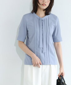 【3/10〜全品10％OFFクーポン】UVカット 接触冷感 ピンタックタイデザインTブラウス ☆ Tブラウス ブラウス ピンタック タイデザイン お手入れ簡単 カットソー きれいめ 通勤 オフィス ピエロ 【Pierrot】