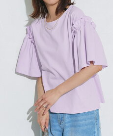 ドライタッチフリルギャザースリーブTシャツ ☆ Tシャツ ドライタッチ 吸水速乾 フレアシルエット ピエロ【Pierrot】