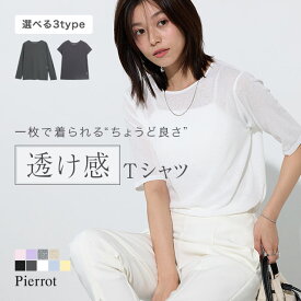 ≪新色発売！≫≪送料無料≫選べるシアーTシャツ ☆ 半袖 長袖 シアー 透け感 フレンチスリーブ クルーネック ハイネック ロンT ロングスリーブ イージーケア レイヤード 日よけ オーバーサイズ トレンド カットソー ピエロ 【Pierrot】