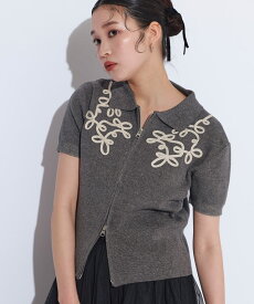 【ラスト全品10％OFFクーポン】[ECLAM] コードレース使いジップデザインニット ☆ ニット ダブルジップデザイン コード刺繍 レース クロップド丈 トレンド クラム ECLAM ピエロ 送料無料