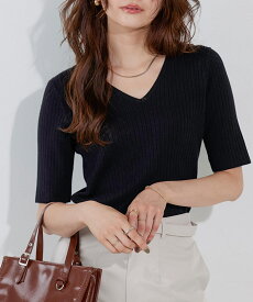 【MAX15％OFFクーポン】【半額！】【返品交換不可】UVカット 半袖 リブニット ☆ サマーニット 半袖ニット ニット レディース ウォッシャブル ピエロ 【Pierrot】