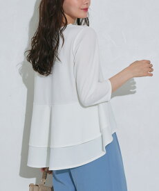 【全品20％OFFクーポン】【スーパーSALE★2,240円！】ブラウス バックフレアデザインTブラウス きれいめ シャツ カットソー 7分袖 バックフレア フリル 長袖 オケージョン オフィス レディース ピエロ 【Pierrot】 送料無料
