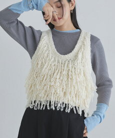 【MAX15％OFFクーポン】≪冬SALE！≫[ECLAM] ループヤーンニットベスト ☆ ベスト ニット Uネック ふんわり ループヤーン 柔らか トレンド感 軽やか レイヤード クラム ECLAM ピエロ 送料無料