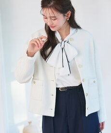 【全品20％OFFクーポン】【期間限定SALE！】≪当日発送≫ ツイードノーカラージャケット ☆ ジャケット セレモニー ツイード アウター ライトアウター オケージョン ゴールドボタン オフィス レディース マタニティ 妊婦服 産前産後兼用 ピエロ pierrot 送料無料