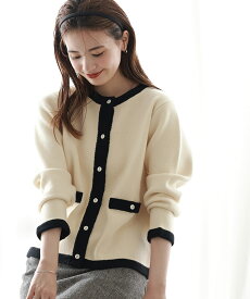 【全品10%OFFクーポン】≪冬SALE！≫≪当日発送≫ 配色ニットジャケット ☆ ニット ジャケット カーディガン レディース オフィス フェミニン きれいめ 上品 Pierrot ピエロ