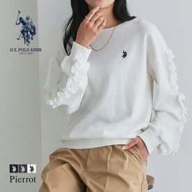 【全品10%OFFクーポン】【U.S.POLO ASSN.】フリルスウェット ☆ スウェット フリル カジュアル 刺繍 シワになりにくい リラックス ボリュームスリーブ 体型カバー ピエロ【Pierrot】 送料無料