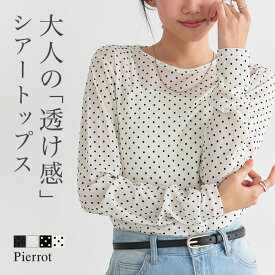 柄が選べるロングスリーブシアーカットソー ☆ クルーネック シアー 伸縮性 レイヤード レース ピエロ【Pierrot】