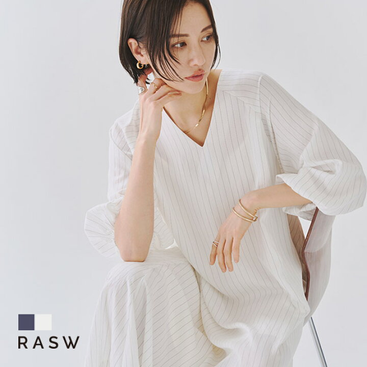 楽天市場】[RASW]インナー付きストライプボリュームワンピース 