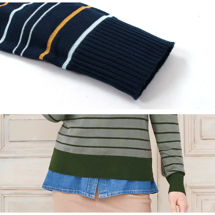 楽天市場 コーデにこなれ感をプラスする綿タッチ風プチハイネック2typeボーダーニットトップス マルチボーダー パネル切替 ニット チビハイネック ボーダー マリン 長袖 M L Pierrot ピエロ Md 返品不可 Pierrot ピエロ