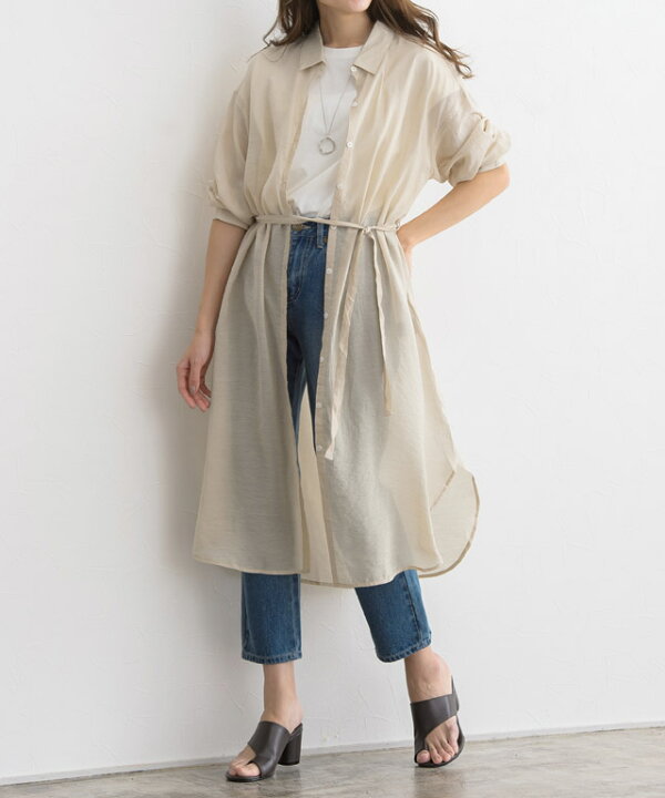 楽天市場 送料無料 シースルーシャツワンピース ワンピース シャツワンピース シャツワンピ シースルー ロングシャツ ロング丈 長袖 レディース 代 30代 40代 ピエロ Pierrot Md Pierrot ピエロ