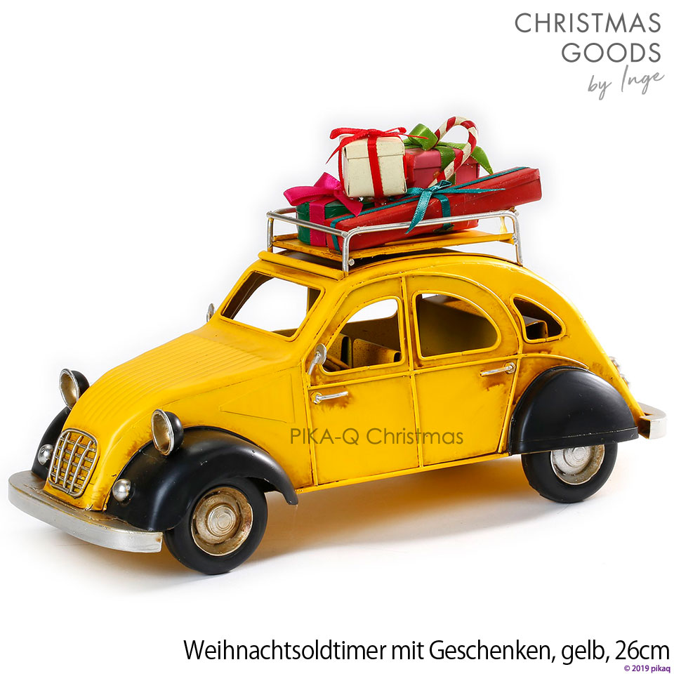 格安販売中 アンティーク加工 オールドカー クリスマス イエロー カー C 黄 Withプレゼントボックス ヨーロッパ ドイツ直輸入 父へ 夫へ 彼氏へ 男性向けクリスマスプレゼント ヴィンテージカー Cm 26 Yellow Presents With Oldtimer Christmas クリスマスツリー