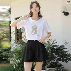 レディース ファッション 韓国 プリント ラウンドネック 半袖 T シャツ 女性 夏 スリム かわいい カレッジ 多目的 トップス
